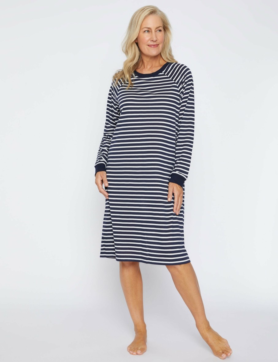 Women Millers Nighties | Millers Long Sleeve Crew Neck Stripe Nightie