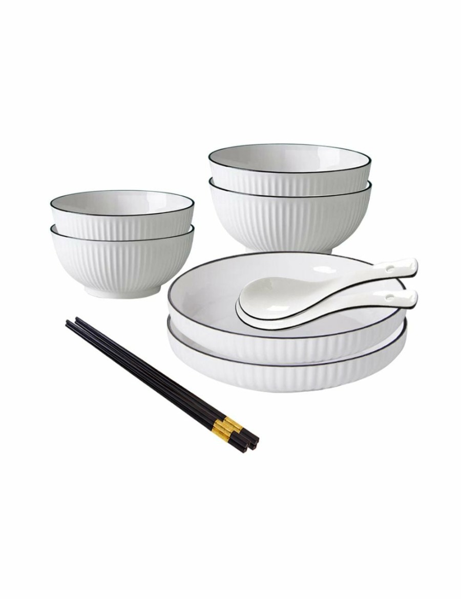 Home And Lifestyle Soga Dinnerware | Soga White Japanese Style Ceramic Dinnerware Crockery Soup Bowl Plate Server Kitchen Home Decor Set Of 6