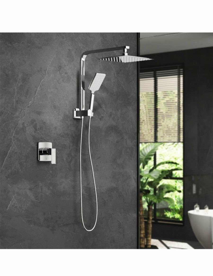 Home And Lifestyle Welba Bathroom Fixtures | Welba 250Mm Rain Shower Head Set With Mixer Square 3-Mode Handheld Shower Black