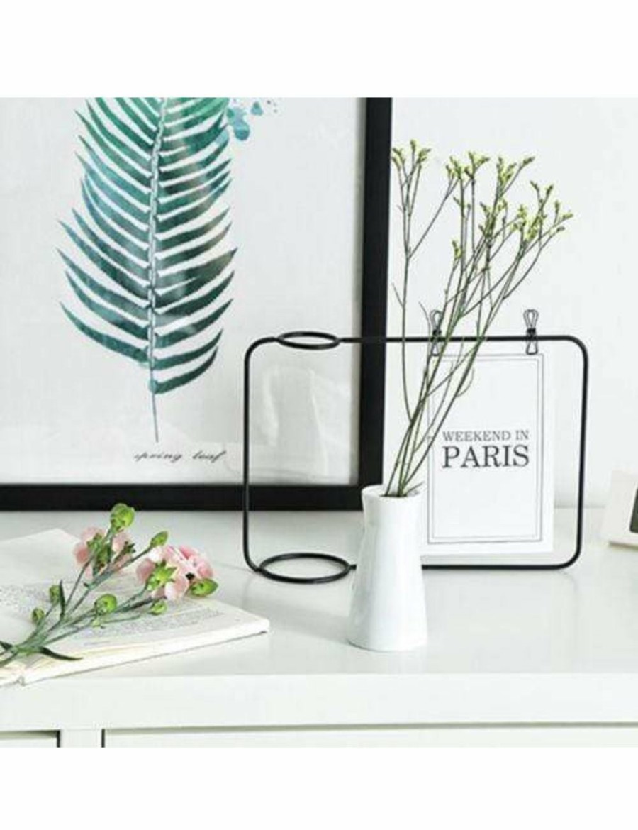 Home And Lifestyle HOD Health & Home Photo Frames | Iron Photo Frame With White Ceramic Vase Home Decor- Black