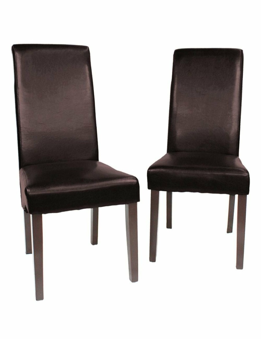 Home And Lifestyle Melbournians Furniture Chairs | 2X Wooden Frame Brown Leatherette Dining Chairs With Solid Pine Legs