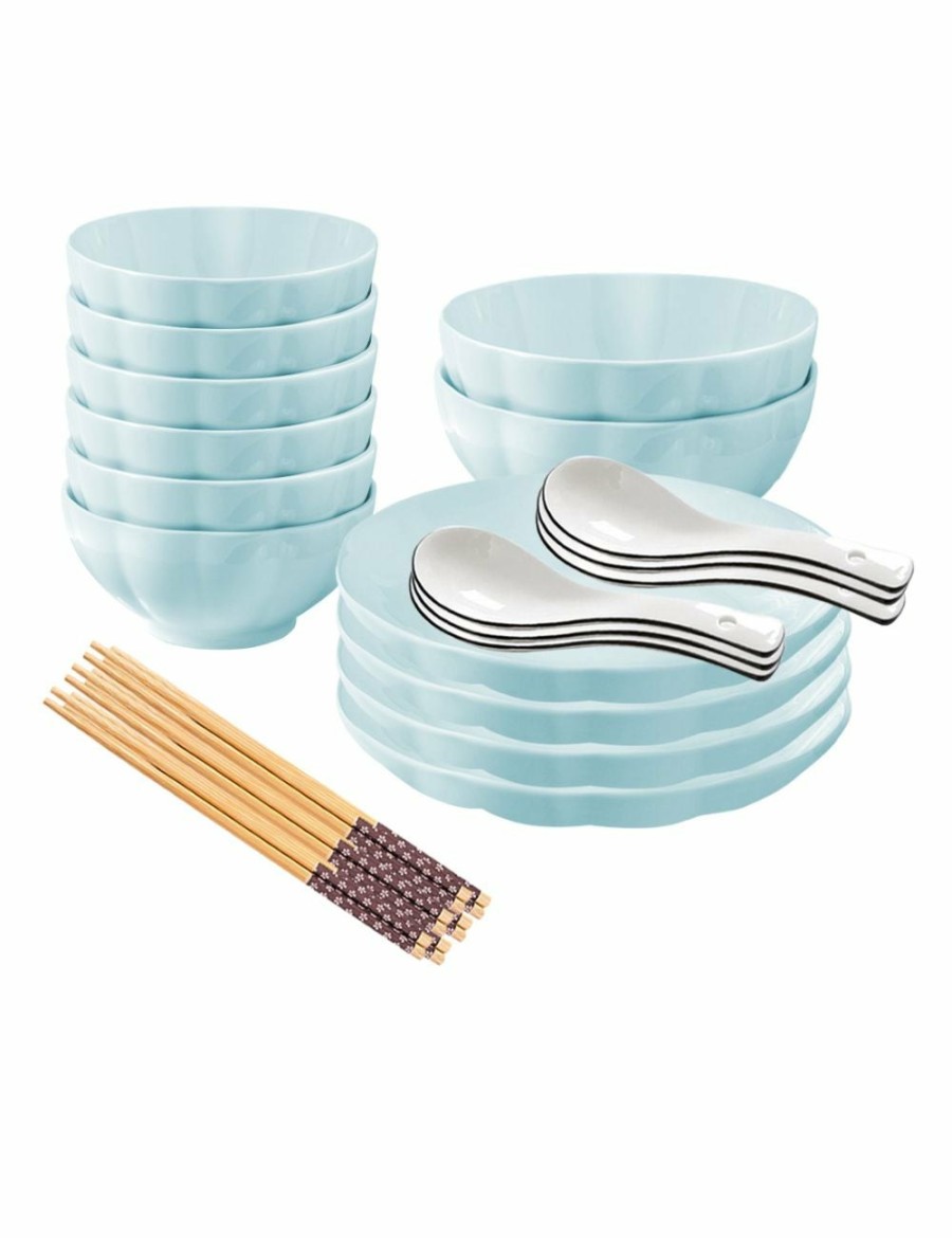 Home And Lifestyle Soga Dinnerware | Soga Light Blue Japanese Style Ceramic Dinnerware Crockery Soup Bowl Plate Server Kitchen Home Decor Set Of 12