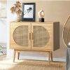 Home And Lifestyle Oikiture Storage | Oikiture Sideboard Cabinet Buffet Rattan Furniture Cupboard Hallway Shelf Wood