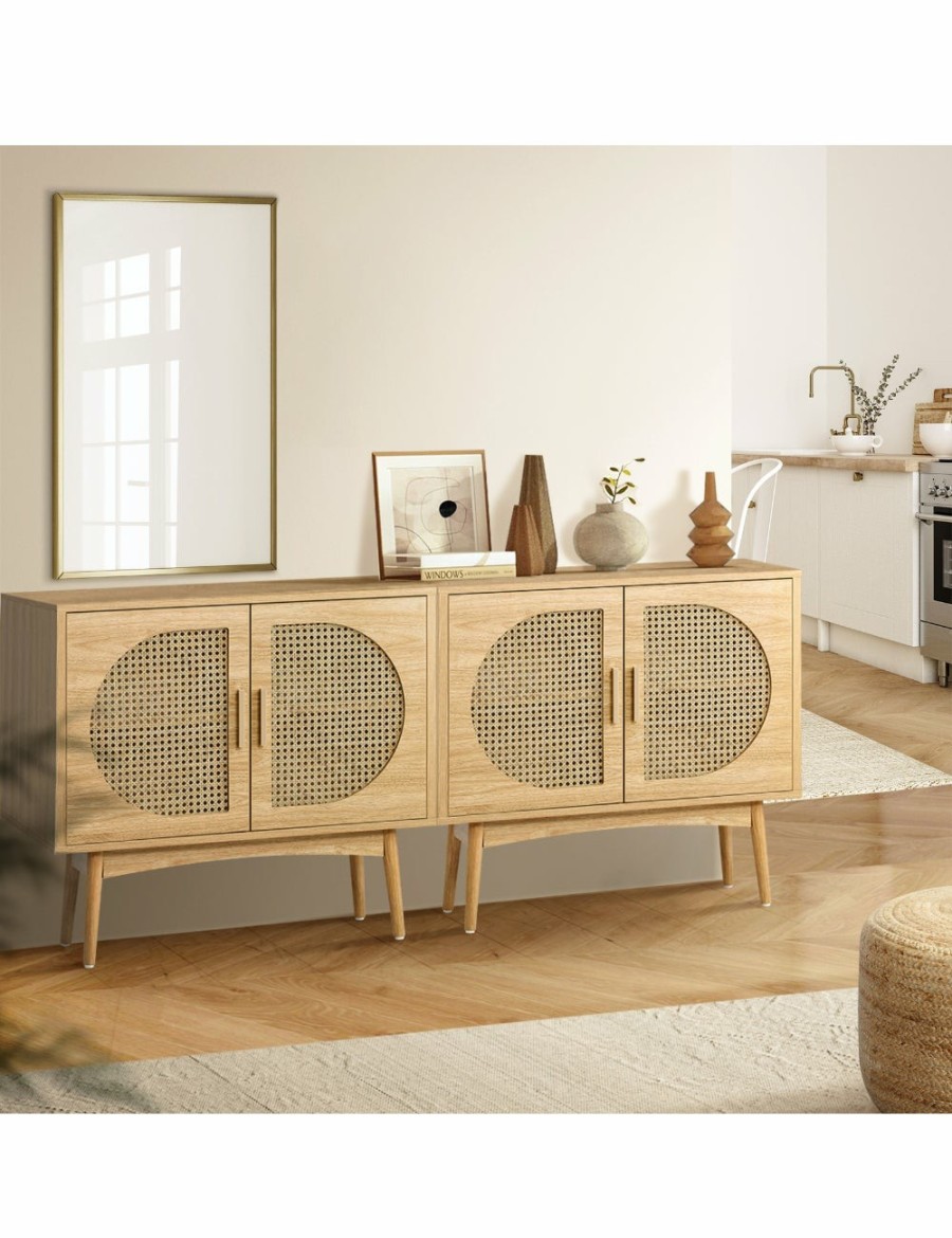 Home And Lifestyle Oikiture Storage | Oikiture Sideboard Cabinet Buffet Rattan Furniture Cupboard Hallway Shelf Wood