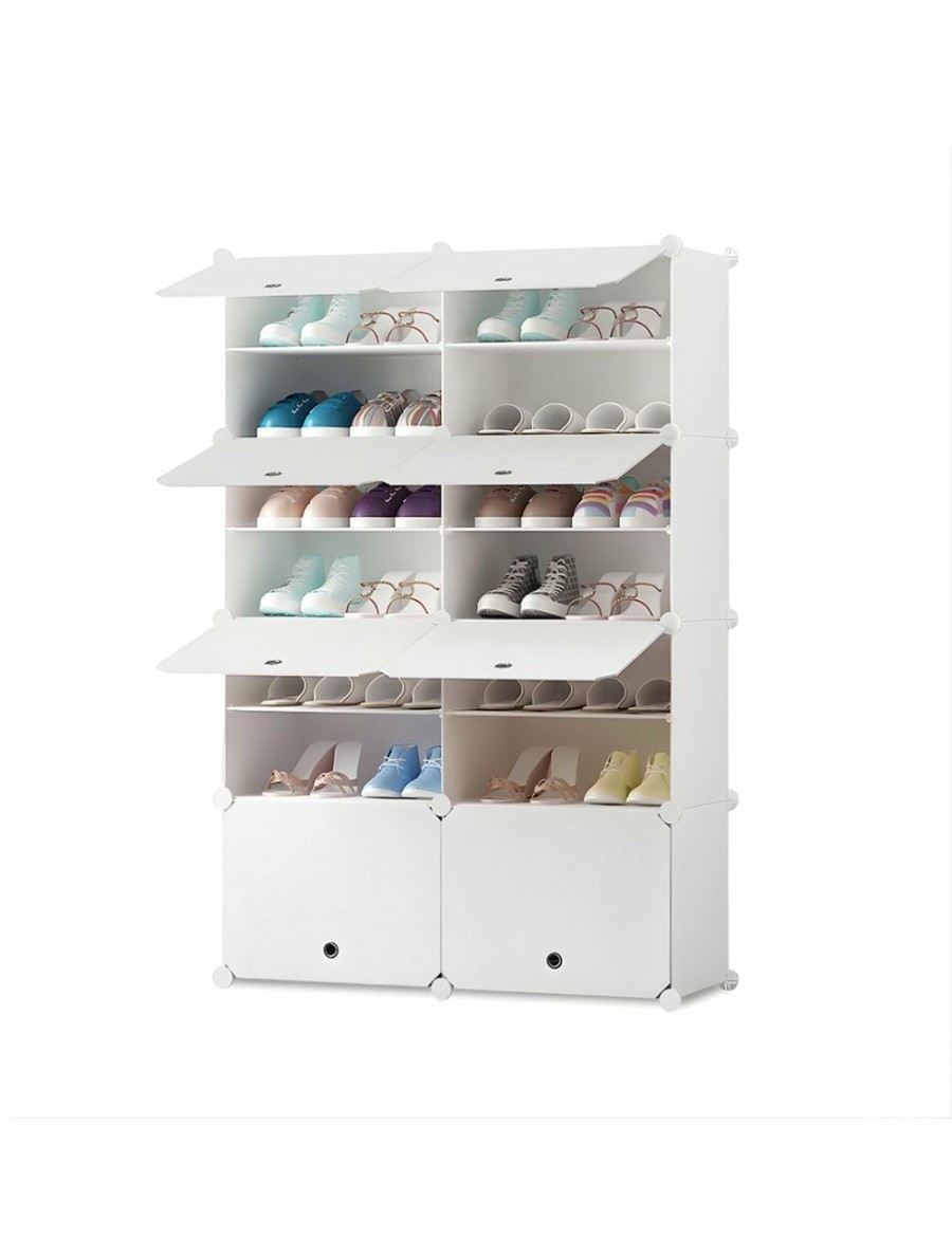 Home And Lifestyle Soga Bedroom Storage | Soga 7 Tier 2 Column White Shoe Rack Organizer Sneaker Footwear Storage Stackable Stand Cabinet Portable Wardrobe With Cover