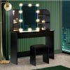 Home And Lifestyle Oikiture Dressing Tables | Oikiture Dressing Table Stool Set Makeup Mirror Storage Drawer 10Led Bulbs Black