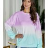 Women Fashion Boutique Active Jackets | Purple Color Block Tie Dye Pullover Sweatshirt