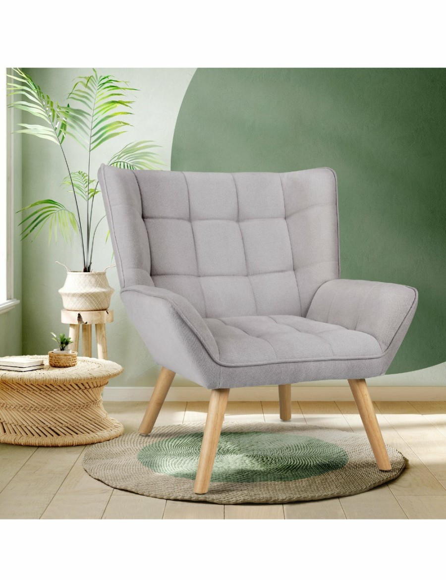 Home And Lifestyle Oikiture Armchairs & Sofas | Oikiture Armchair Accent Chairs Sofa Lounge Fabric Upholstered Tub Chair Grey