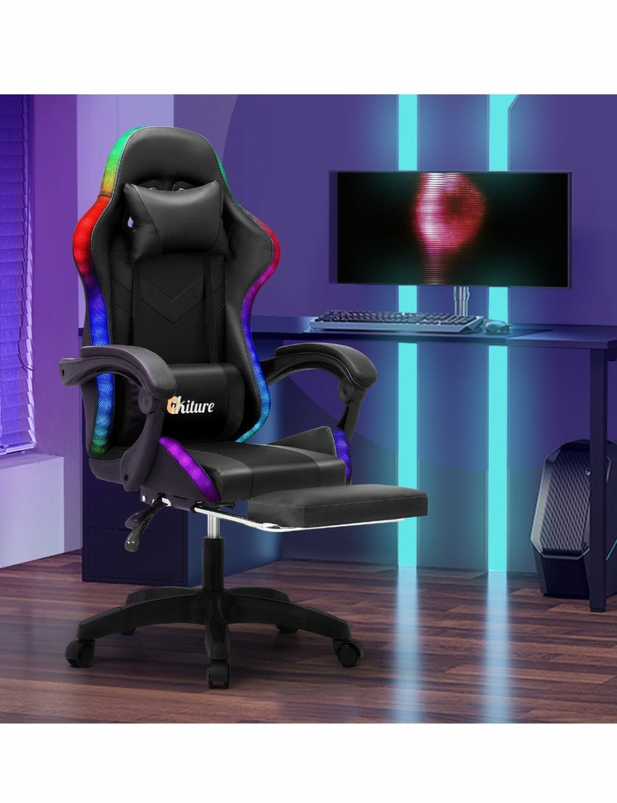 Home And Lifestyle Oikiture Office Chairs | Oikiture Gaming Chair Massage Racing Rgb Led Recliner Office Leather Footrest