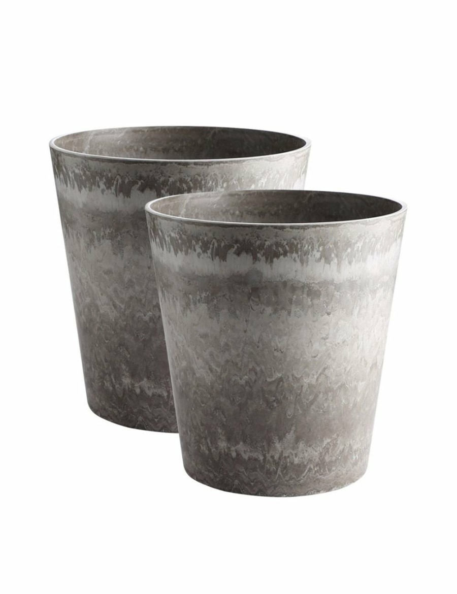 Home And Lifestyle Soga Pots & Planers | Soga 2X 27Cm Rock Grey Round Resin Plant Flower Pot In Cement Pattern Planter Cachepot For Indoor Home Office