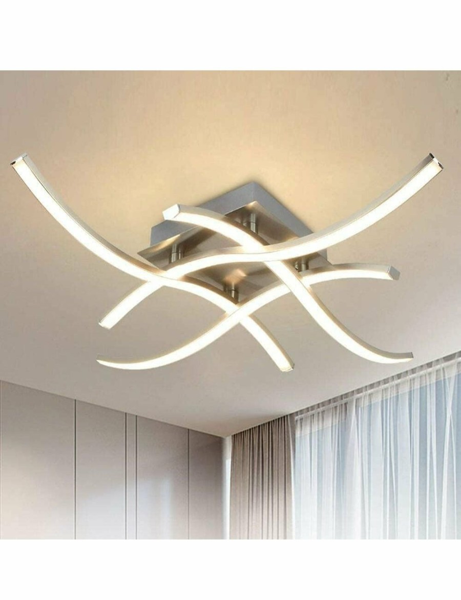 Home And Lifestyle VIKUS Shades & Fixtures | 4-Light Led Ceiling Light Fixture, 18W Modern Curved Design Flush Mount Ceiling Lamp, 1650Lm Close To Ceiling Light Kitchen Office Living Room Bedroom 3000K Warm White