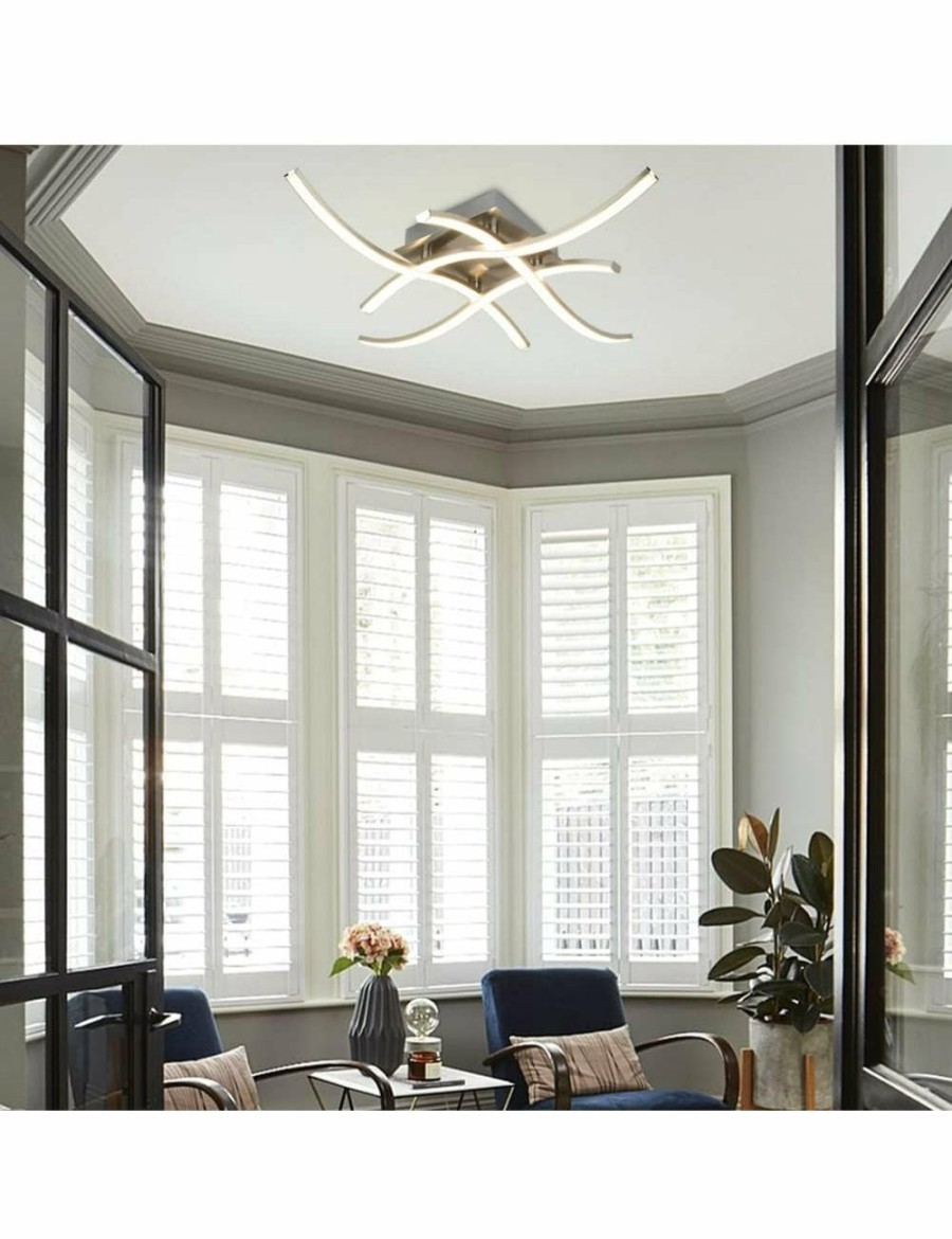 Home And Lifestyle VIKUS Shades & Fixtures | 4-Light Led Ceiling Light Fixture, 18W Modern Curved Design Flush Mount Ceiling Lamp, 1650Lm Close To Ceiling Light Kitchen Office Living Room Bedroom 3000K Warm White