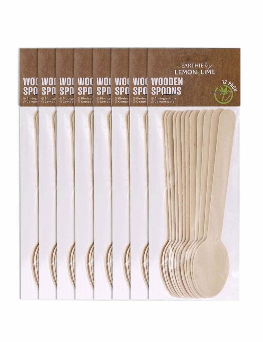 Home And Lifestyle LEMON AND LIME Cutlery | 96Pc Lemon & Lime Eco 15.5Cm Disposable Dinner Wooden Spoons Cutlery Catering