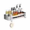 Home And Lifestyle Soga Bathroom Storage | Soga Silver Wall-Mounted Rectangular Bathroom Storage Organiser Space Saving Adhesive Shelf Rack With Hooks