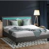 Home And Lifestyle Oikiture Beds | Oikiture Bed Frame Rgb Led Queen Size Mattress Base Platform Wooden Grey Fabric