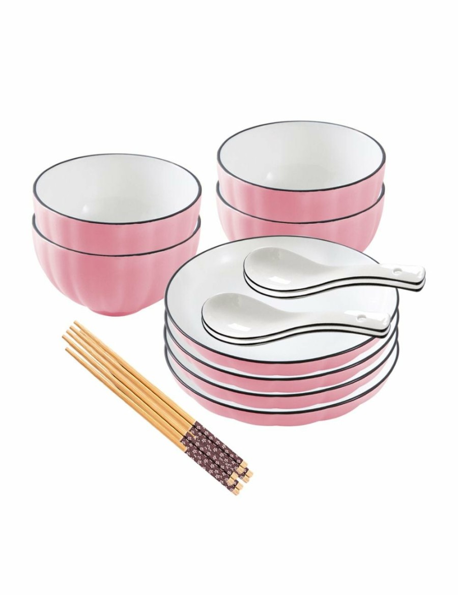 Home And Lifestyle Soga Dinnerware | Soga Pink Japanese Style Ceramic Dinnerware Crockery Soup Bowl Plate Server Kitchen Home Decor Set Of 8