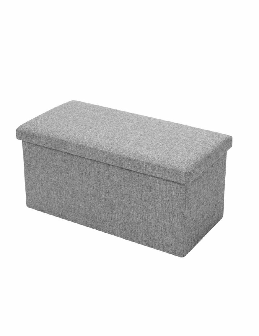 Home And Lifestyle BOXSWEDEN Ottomans & Footstools | Box Sweden 76X36Cm Ottoman Storage Cube Faux Linen Home Organiser/Stool Grey