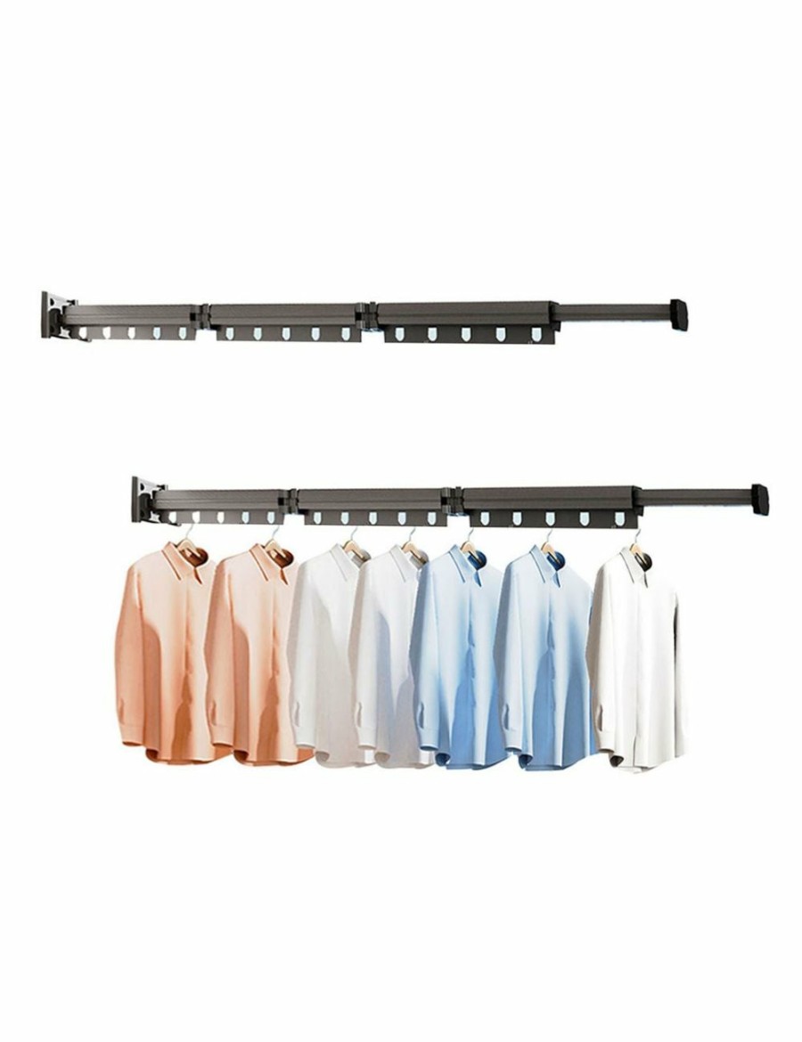 Home And Lifestyle Soga Household Cleaning | Soga 2X 93.2Cm Wall-Mounted Clothing Dry Rack Retractable Space-Saving Foldable Hanger