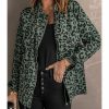 Women Azura Exchange Coats | Green Lapel Collar Zipper Drawstring Leopard Coat