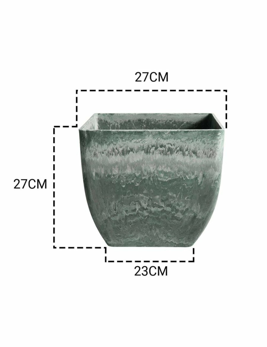 Home And Lifestyle Soga Pots & Planers | Soga 27Cm Green Grey Square Resin Plant Flower Pot In Cement Pattern Planter Cachepot For Indoor Home Office