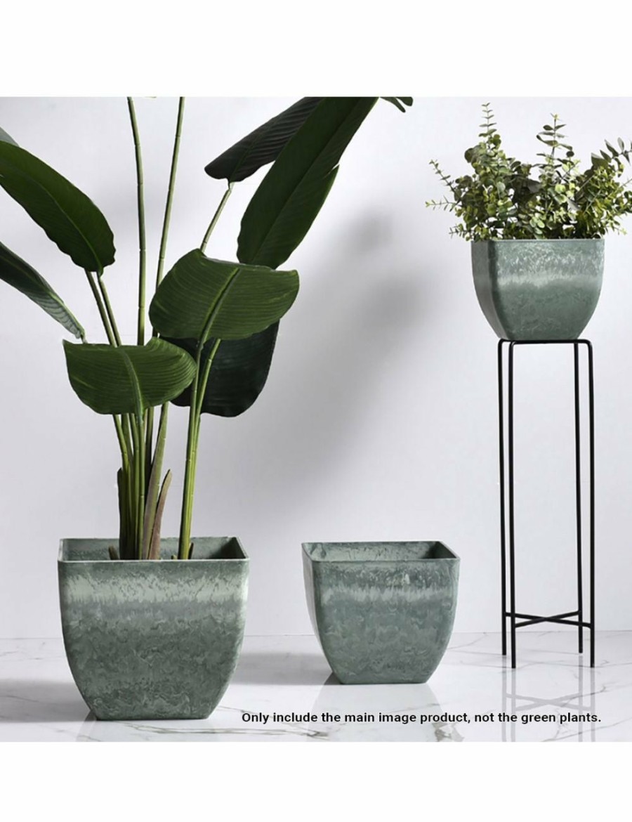 Home And Lifestyle Soga Pots & Planers | Soga 27Cm Green Grey Square Resin Plant Flower Pot In Cement Pattern Planter Cachepot For Indoor Home Office