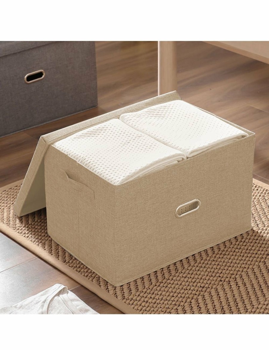 Home And Lifestyle Soga Clothes Airers & Baskets | Soga Beige Large Foldable Canvas Storage Box Cube Clothes Basket Organiser Home Decorative Box