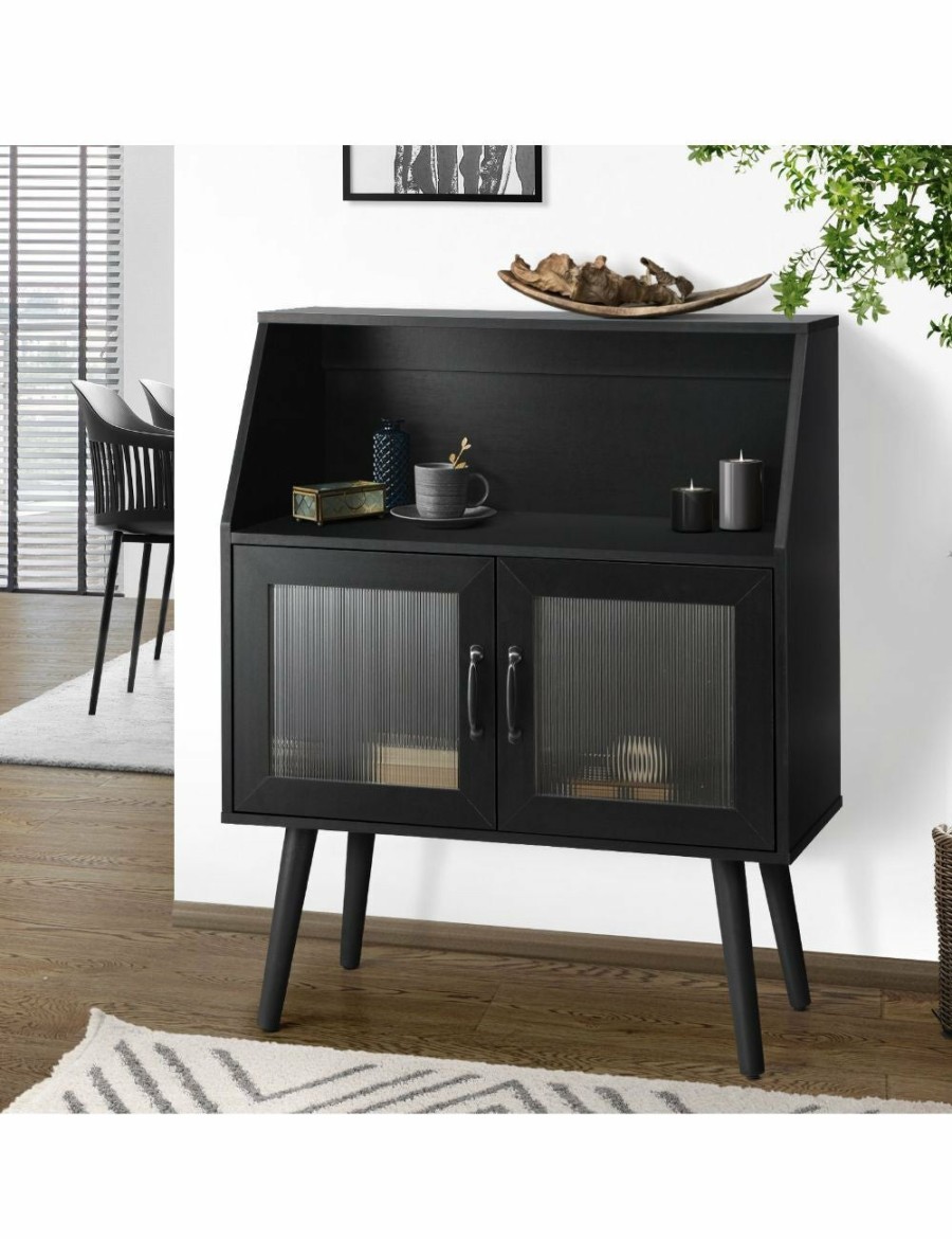 Home And Lifestyle Oikiture Storage | Oikiture Buffet Sideboard Cabinet Storage Cupboard Kitchen Hallway Table Black