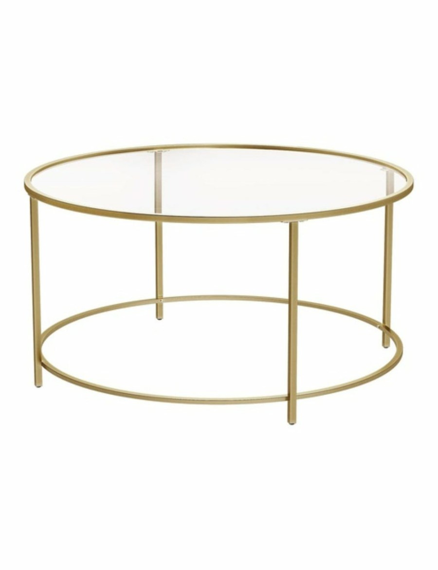 Home And Lifestyle VASAGLE Coffee & Side Tables | Vasagle Round Coffee Table, Sofa Table With Tempered Glass Gold Metal Frame