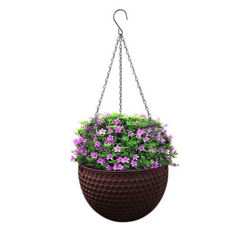 Outdoors Soga Garden Decor | Soga Coffee Medium Hanging Resin Flower Pot Self Watering Basket Planter Outdoor Garden Decor