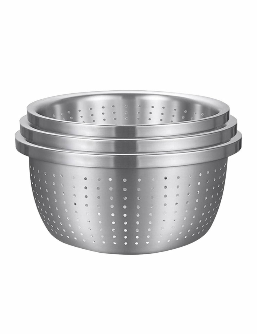 Home And Lifestyle Soga Kitchen & Laundry Fixtures | Soga Stainless Steel Nesting Basin Colander Perforated Kitchen Sink Washing Bowl Metal Basket Strainer Set Of 3