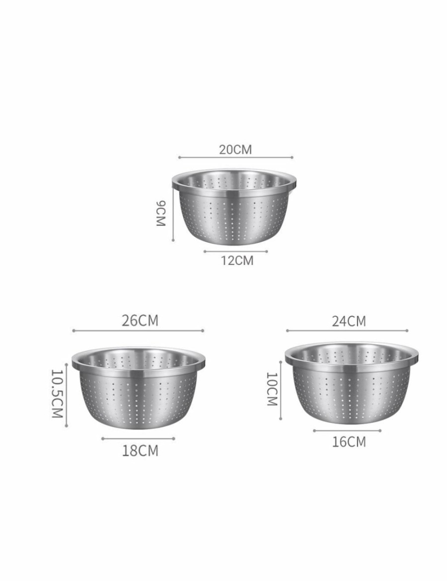 Home And Lifestyle Soga Kitchen & Laundry Fixtures | Soga Stainless Steel Nesting Basin Colander Perforated Kitchen Sink Washing Bowl Metal Basket Strainer Set Of 3