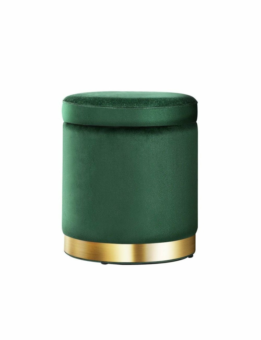 Home And Lifestyle HOD Health & Home Ottomans & Footstools | Artiss Storage Ottoman Foot Stool Round Velvet Rest Pouffe Footstool Green - One Size