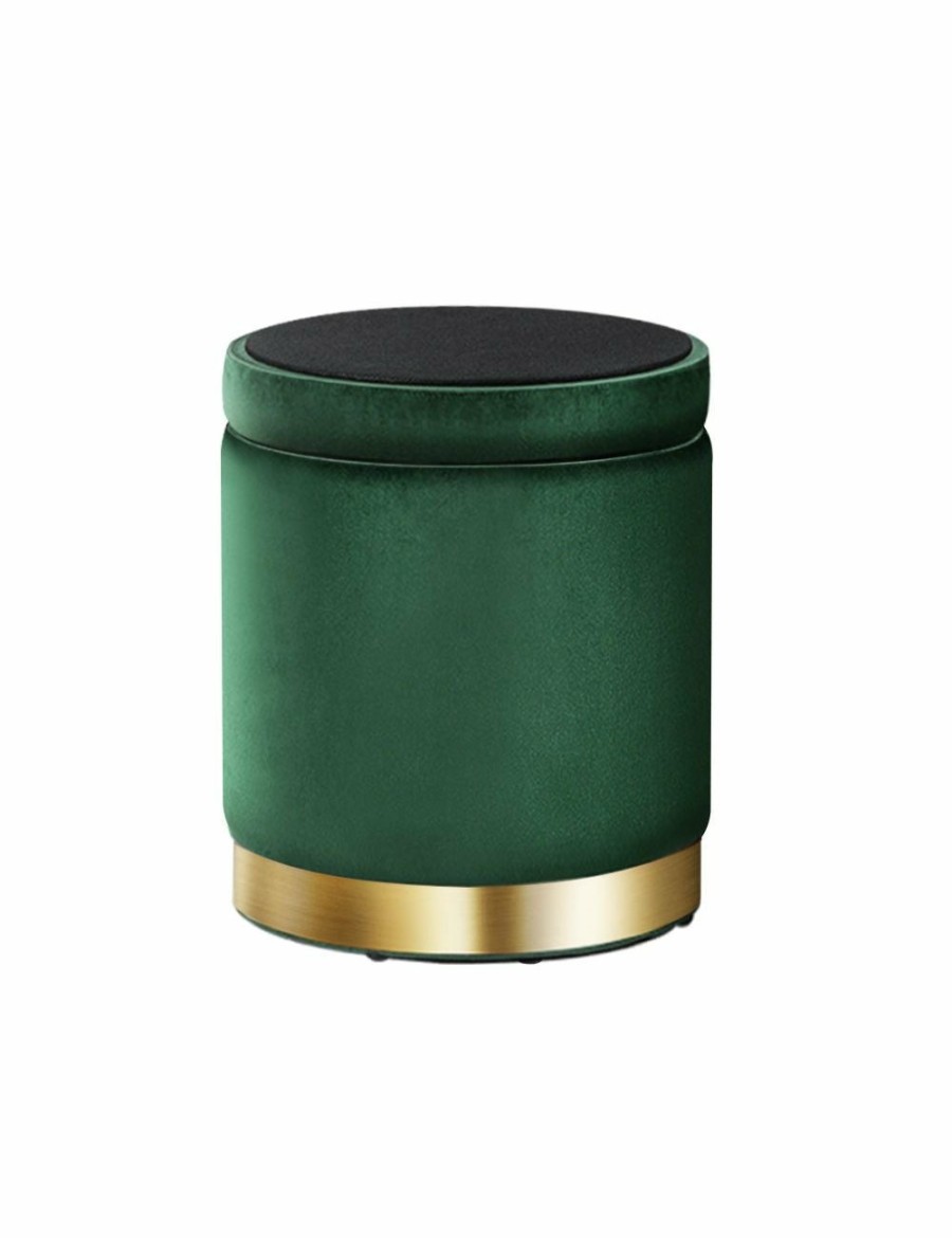 Home And Lifestyle HOD Health & Home Ottomans & Footstools | Artiss Storage Ottoman Foot Stool Round Velvet Rest Pouffe Footstool Green - One Size