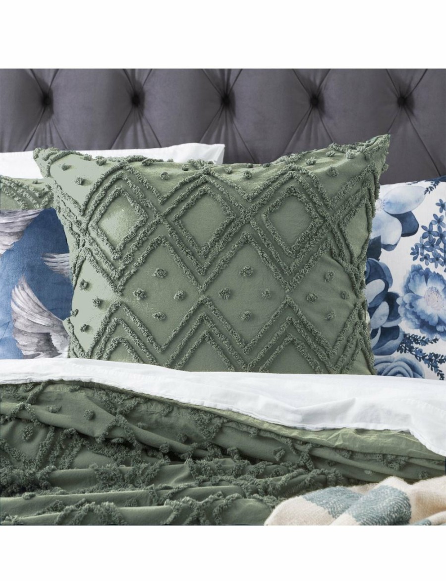 Home And Lifestyle Park Avenue Quilt Cover Sets | Park Avenue Medallion 100% Cotton Chenille Vintage Washed Tufted Quilt Cover Set Sage