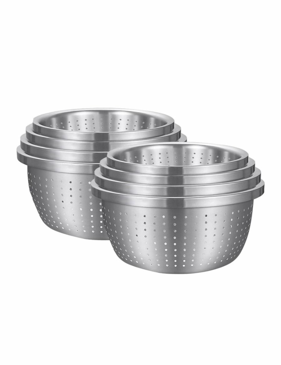 Home And Lifestyle Soga Kitchen & Laundry Fixtures | Soga 2X Stainless Steel Nesting Basin Colander Perforated Kitchen Sink Washing Bowl Metal Basket Strainer Set Of 4