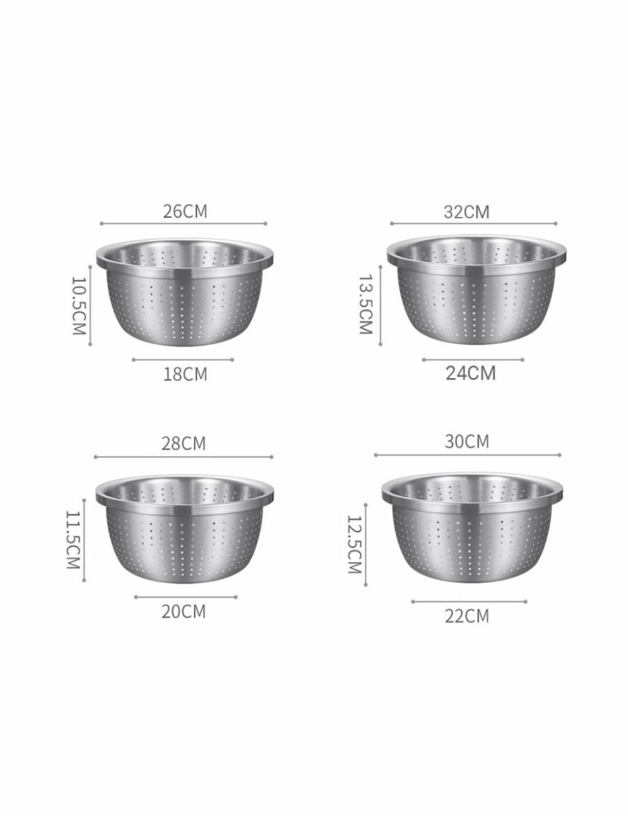 Home And Lifestyle Soga Kitchen & Laundry Fixtures | Soga 2X Stainless Steel Nesting Basin Colander Perforated Kitchen Sink Washing Bowl Metal Basket Strainer Set Of 4