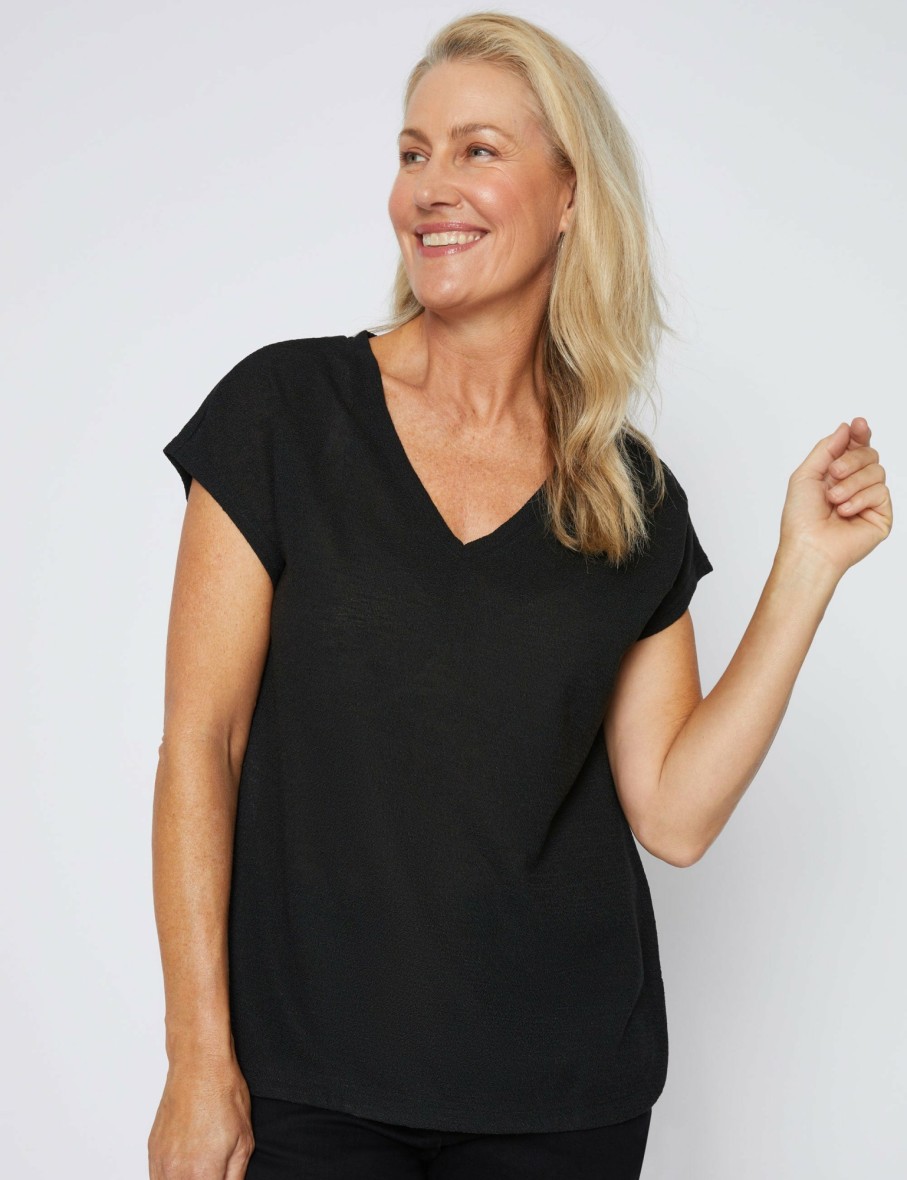 Women Millers Tees | Millers Extended Sleeve Textured V-Neck