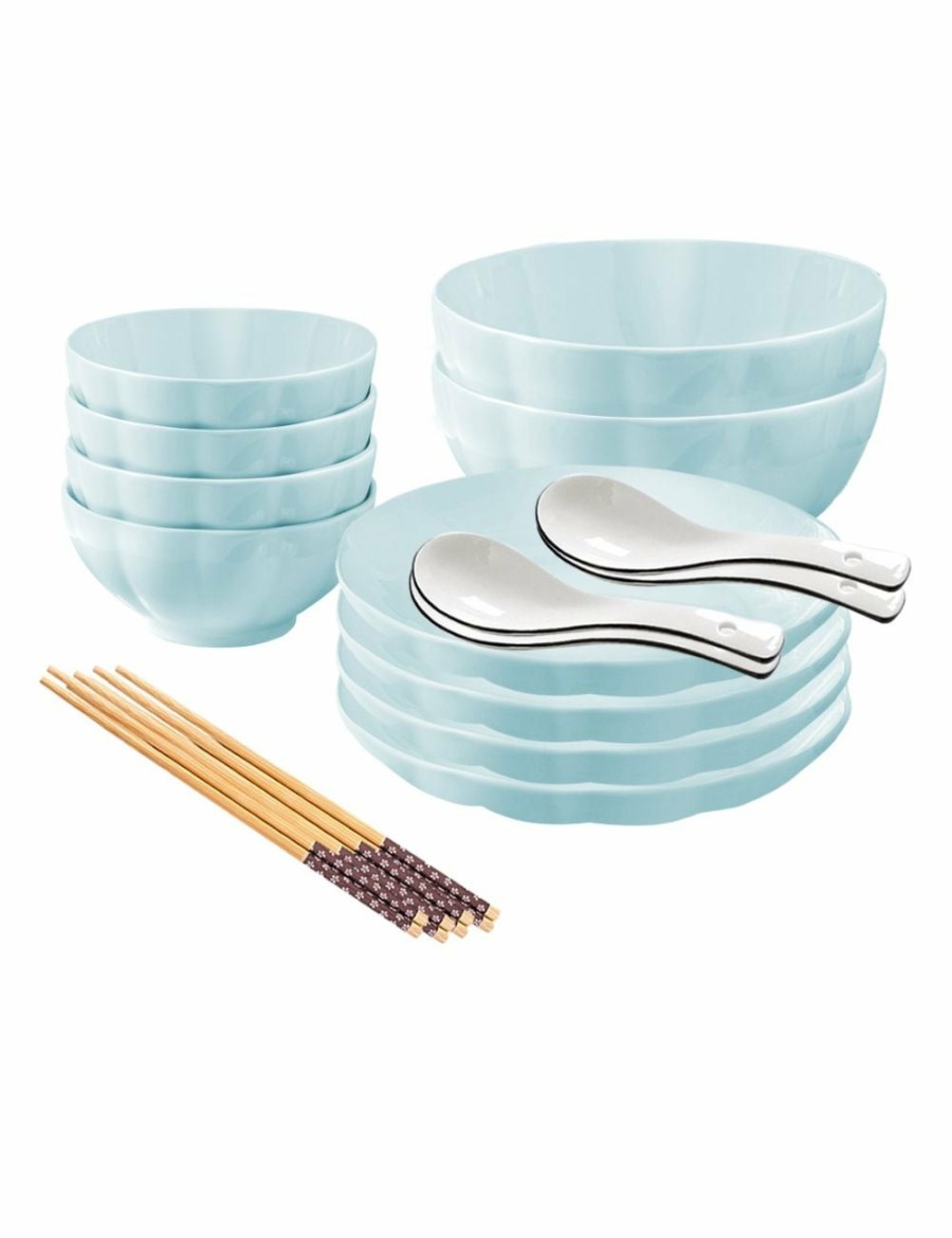 Home And Lifestyle Soga Dinnerware | Soga Light Blue Japanese Style Ceramic Dinnerware Crockery Soup Bowl Plate Server Kitchen Home Decor Set Of 10