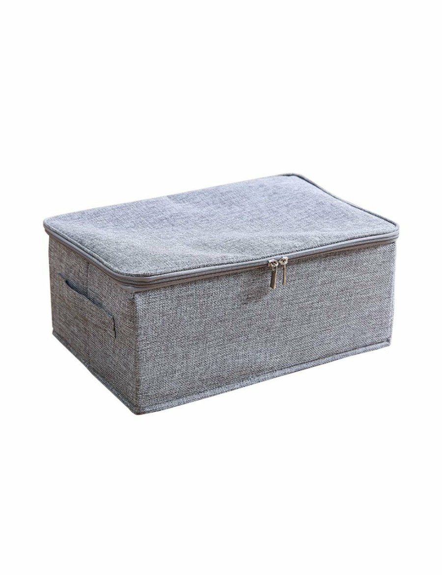 Home And Lifestyle Soga Clothes Airers & Baskets | Soga Grey Small Portable Double Zipper Storage Box Moisture Proof Clothes Basket Foldable Home Organiser