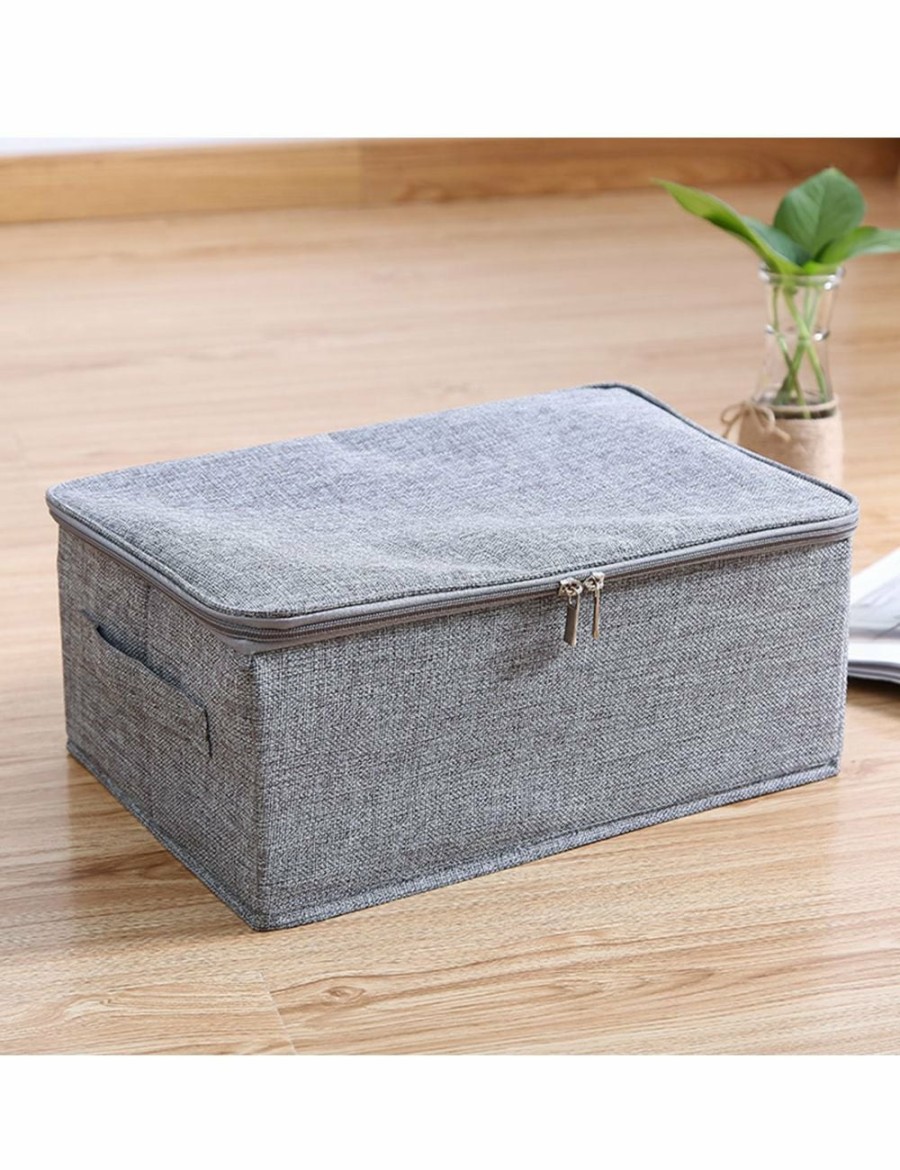 Home And Lifestyle Soga Clothes Airers & Baskets | Soga Grey Small Portable Double Zipper Storage Box Moisture Proof Clothes Basket Foldable Home Organiser