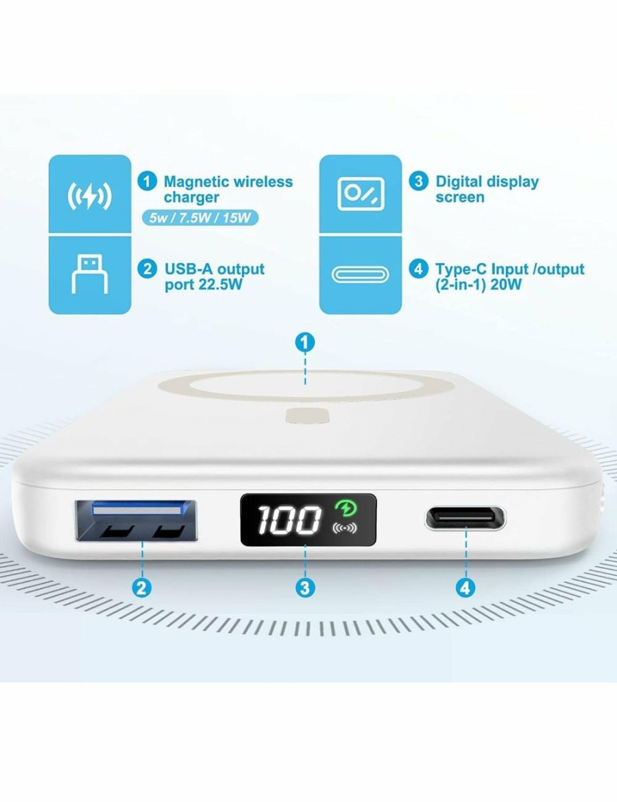 Home And Lifestyle TODO Powerbanks | Magnetic Power Bank Wireless Charger 10000Mah 22.5W Led Display Type-C Magsafe Charge - Blue