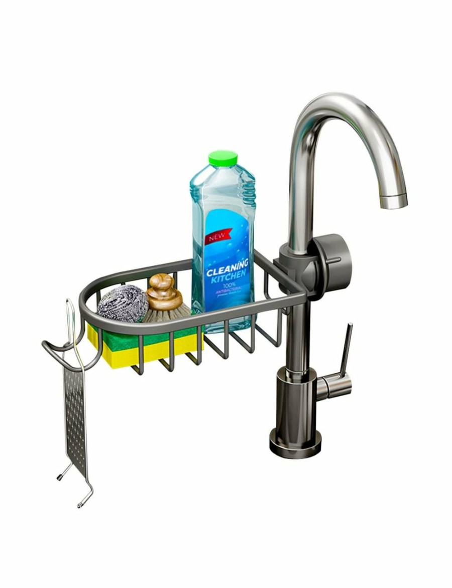 Home And Lifestyle Soga Kitchen & Laundry Fixtures | Soga Dark Grey Single Kitchen Sink Organiser Faucet Soap Sponge Caddy Rack Storage Drainer