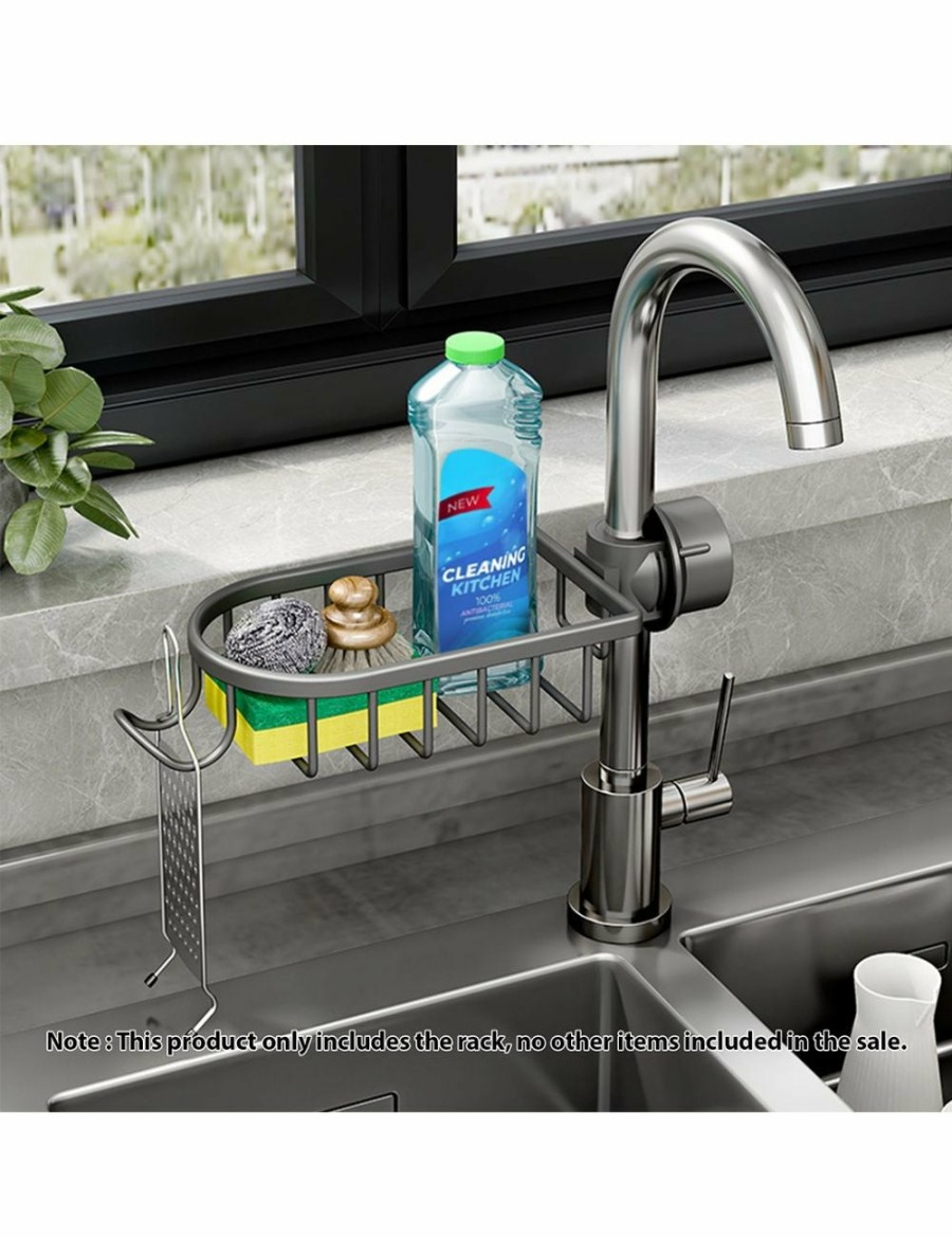 Home And Lifestyle Soga Kitchen & Laundry Fixtures | Soga Dark Grey Single Kitchen Sink Organiser Faucet Soap Sponge Caddy Rack Storage Drainer