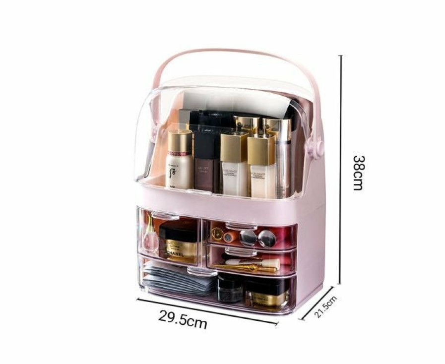 Beauty Soga | Soga 2X 3 Tier Pink Countertop Makeup Cosmetic Storage Organiser Skincare Holder Jewelry Storage Box With Handle