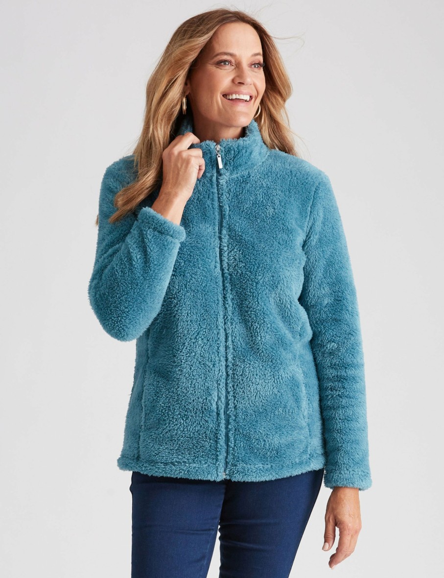 Women Millers Fleece | Millers Long Sleeve Coral Fleece Zipped Through Jumper