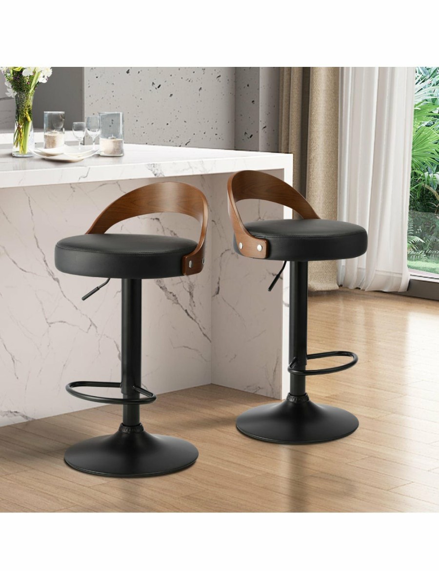 Home And Lifestyle Oikiture Bar Stools | Oikiture Kitchen Bar Stools Gas Lift Swivel Chairs Stool Wooden Pu Leather ?2