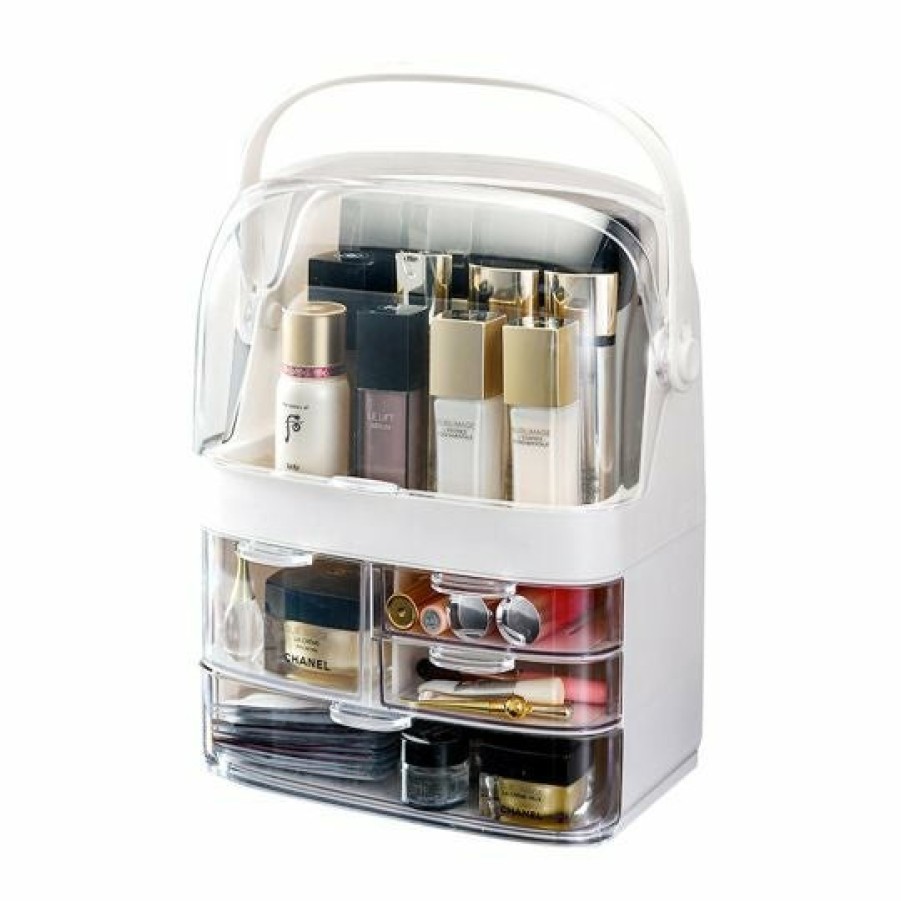 Beauty Soga | Soga 3 Tier White Countertop Makeup Cosmetic Storage Organiser Skincare Holder Jewelry Storage Box With Handle