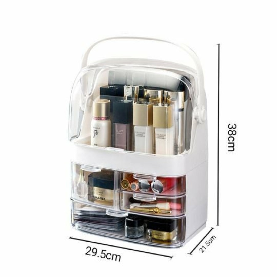 Beauty Soga | Soga 3 Tier White Countertop Makeup Cosmetic Storage Organiser Skincare Holder Jewelry Storage Box With Handle