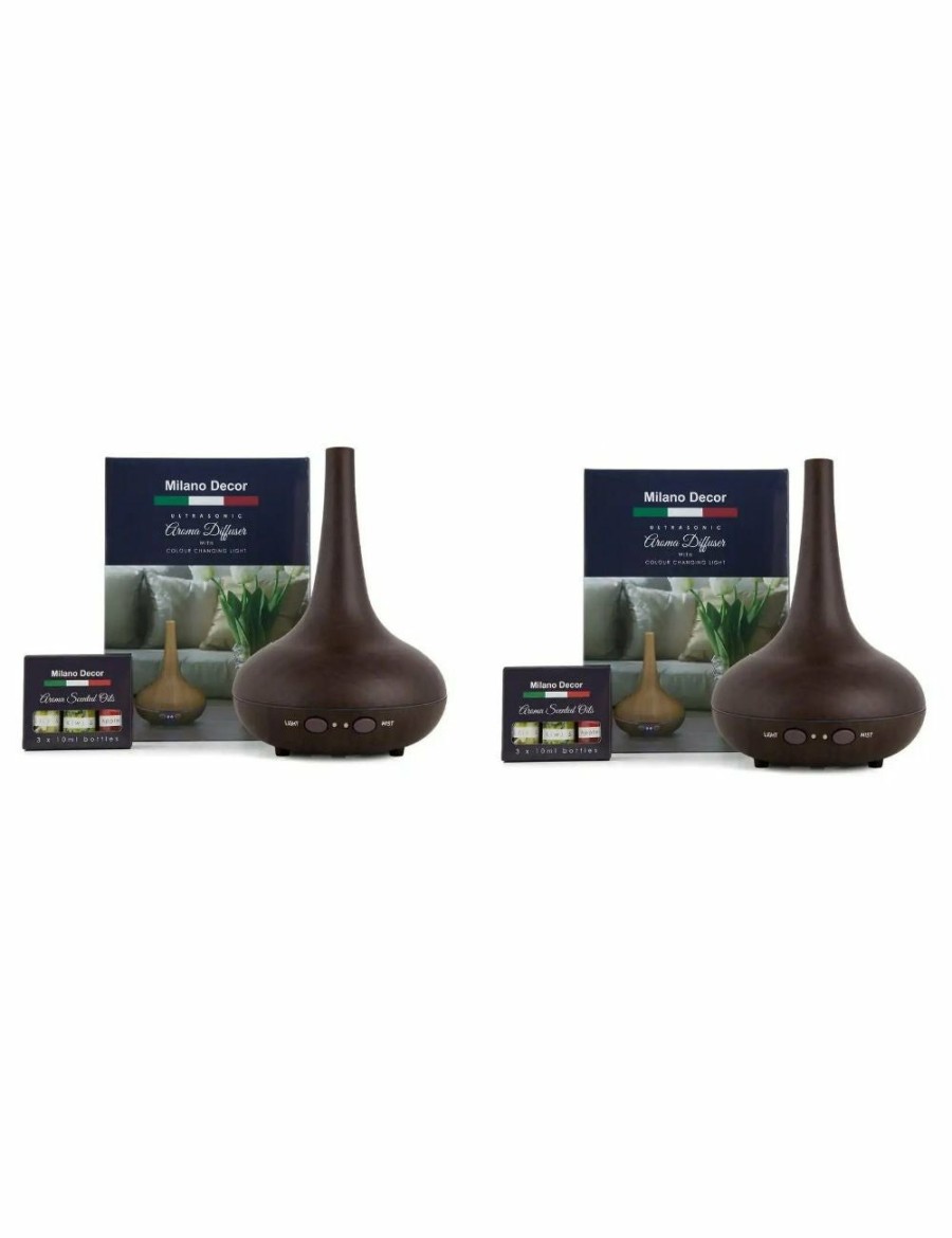 Home And Lifestyle Milano Decor Candles & Diffusers | 2 X Milano Decor Ultrasonic Aroma Diffusers Humidifier + 6 Diffuser Oils Set