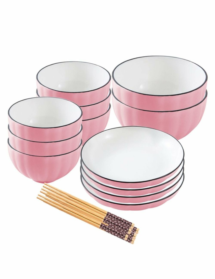 Home And Lifestyle Soga Dinnerware | Soga Pink Japanese Style Ceramic Dinnerware Crockery Soup Bowl Plate Server Kitchen Home Decor Set Of 12